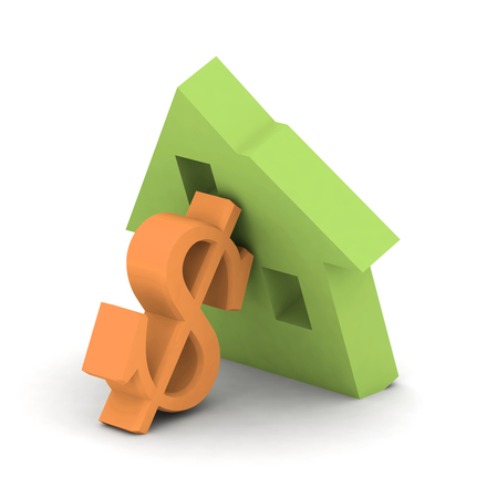 Icon of a house leaning on a dollar sign